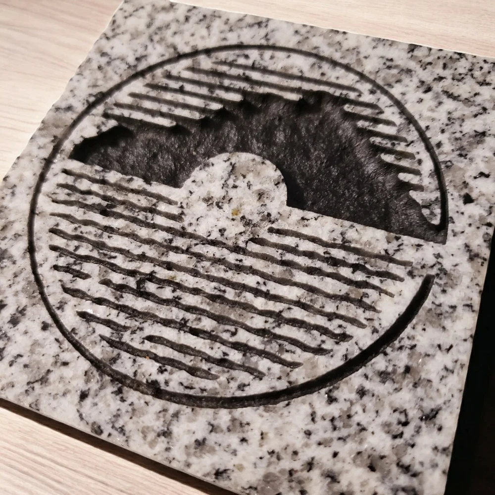 4 Marble Mountain Scape Summit Drink Coaster Set Rubber Back 4 Inch Black Grey